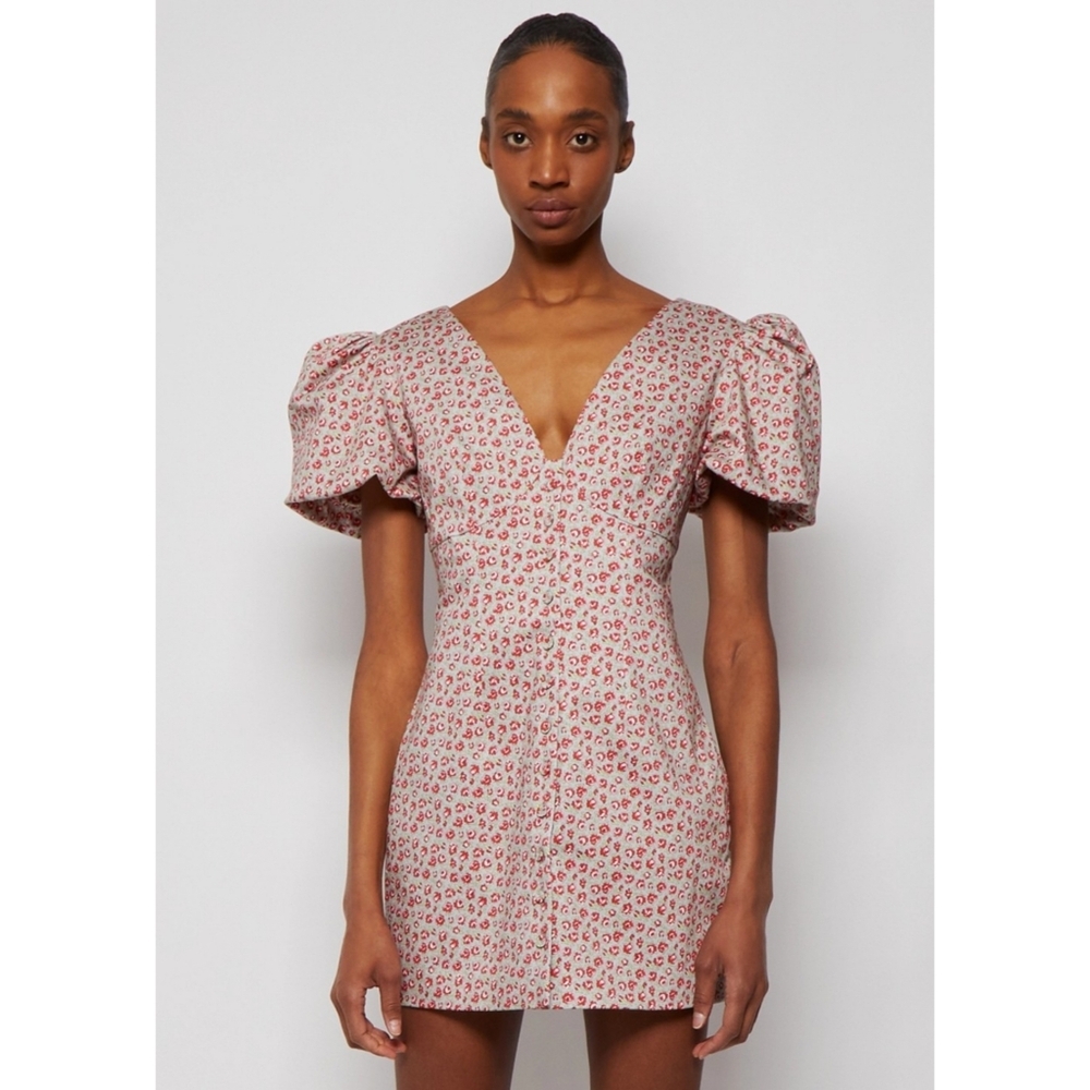 LHD | Pedra Bonita Puff Sleeve Mini Dress Rose Floral Print Size 10